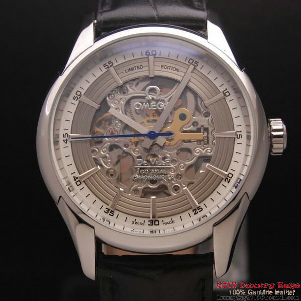 OMEGA DE VILLE Tourbillon Watches Steel on Black Leather Strap Om7004