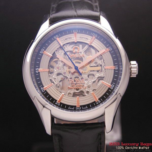 OMEGA DE VILLE Tourbillon Watches Steel on Black Leather Strap Om7006