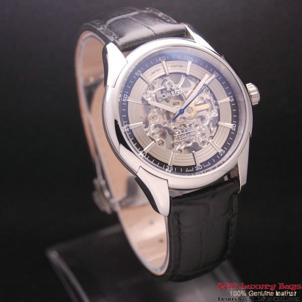 OMEGA DE VILLE Tourbillon Watches Steel on Black Leather Strap Om7008