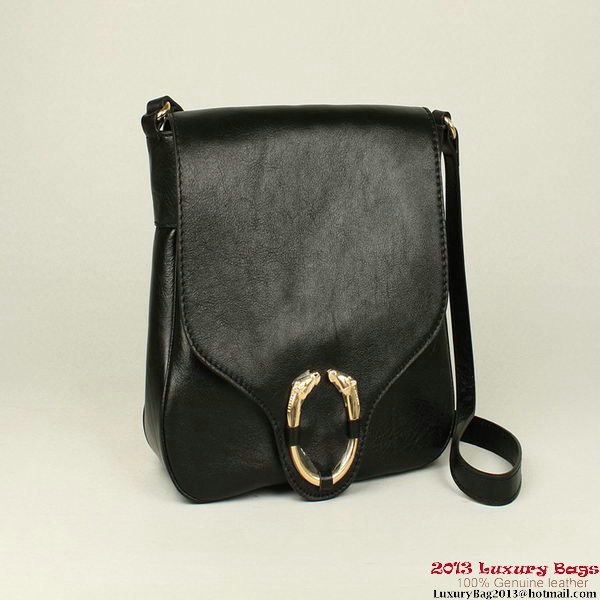 Gucci Ribot Horse-Heads Leather Shoulder Bag 296881 Black