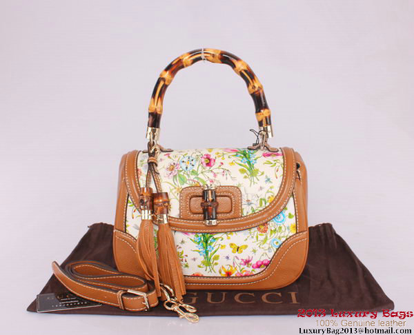 2013 Gucci New Bamboo Top Handle Bag Multicolour Canvas 254884 Camel