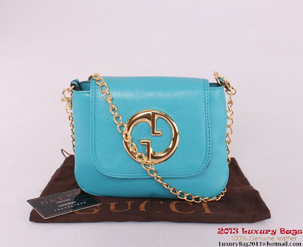 Gucci 1973 251821 Light Blue Leather Chain Shoulder Bag