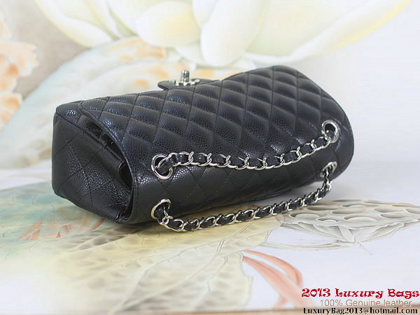 Chanel 2.55 Classic Flap Bag Black Original Cannage Patterns Leather Silver