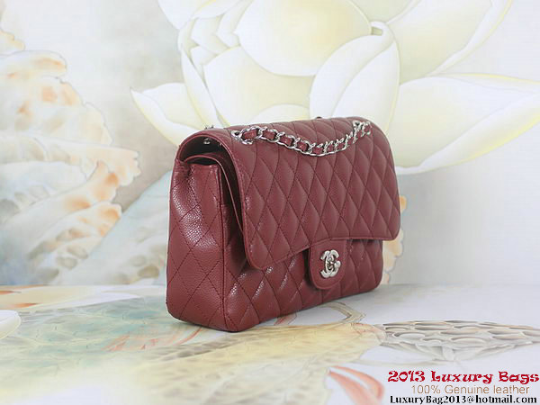 Chanel 2.55 Classic Flap Bag Bordeaux Original Cannage Patterns Leather Silver