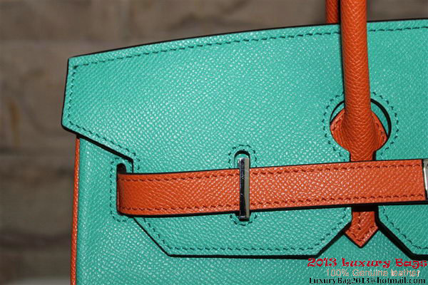 2013 Hot Sale Hermes Birkin 35CM Tote Bag Calf Leather Orange&Light Blue