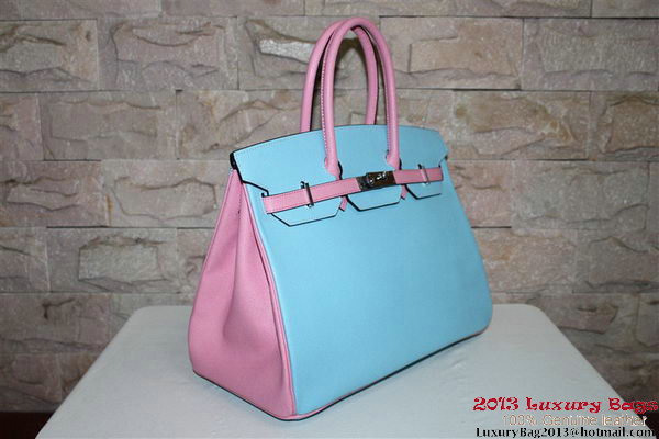 2013 Hot Sale Hermes Birkin 35CM Tote Bag Calf Leather Pink&Light Blue