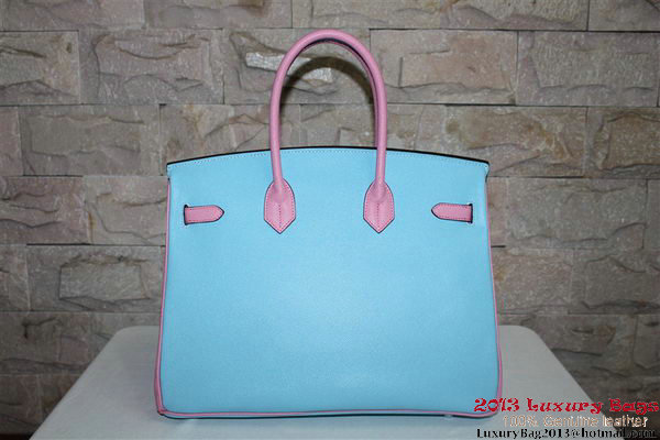 2013 Hot Sale Hermes Birkin 35CM Tote Bag Calf Leather Pink&Light Blue