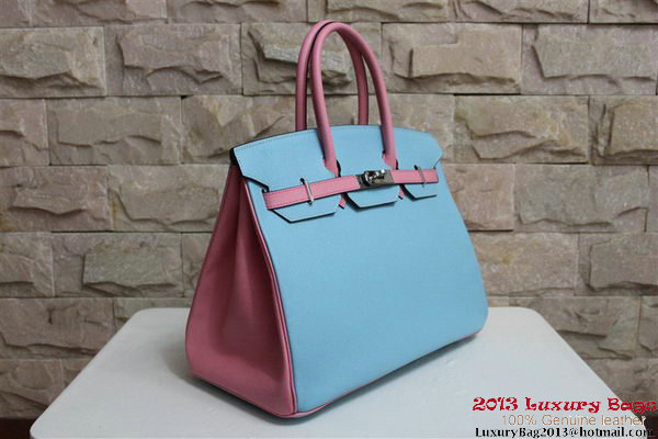 2013 Hot Sale Hermes Birkin 35CM Tote Bag Calf Leather Pink&Light Blue