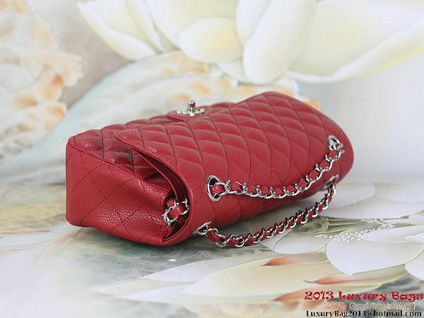 Chanel 2.55 Series Flap Bag Red Original Cannage Patterns Leather A1112 Silver