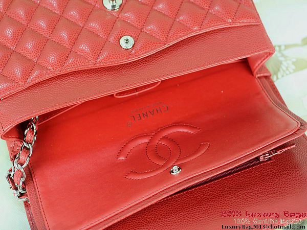 Chanel 2.55 Series Flap Bag Red Original Cannage Patterns Leather A1112 Silver