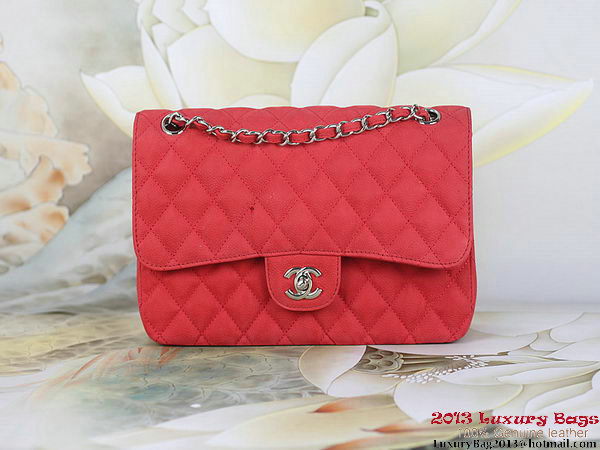 Chanel 2.55 Series Flap Bag Red Original Nubuck Leather A1112 Silver