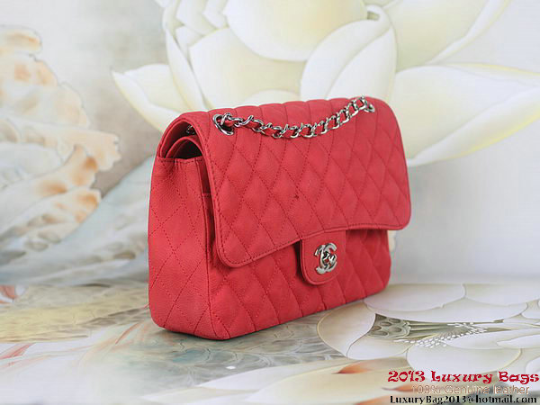 Chanel 2.55 Series Flap Bag Red Original Nubuck Leather A1112 Silver