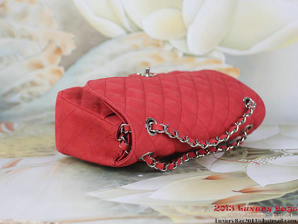 Chanel 2.55 Series Flap Bag Red Original Nubuck Leather A1112 Silver