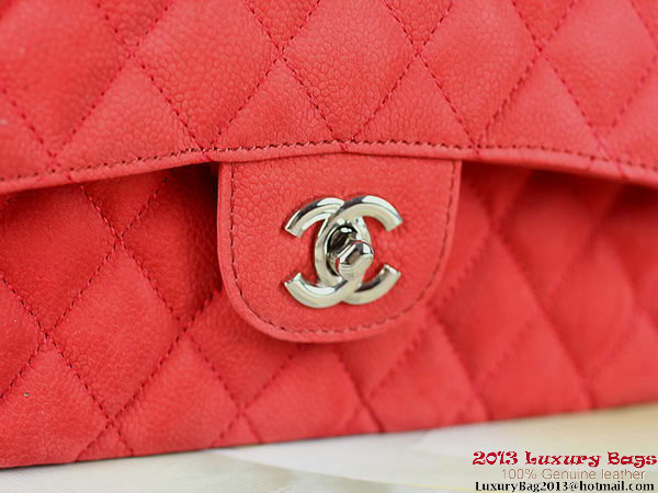 Chanel 2.55 Series Flap Bag Red Original Nubuck Leather A1112 Silver