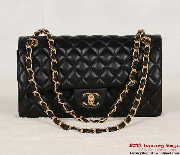 Chanel 2.55 Series Bag Black Sheepskin Leather 1112 Gold