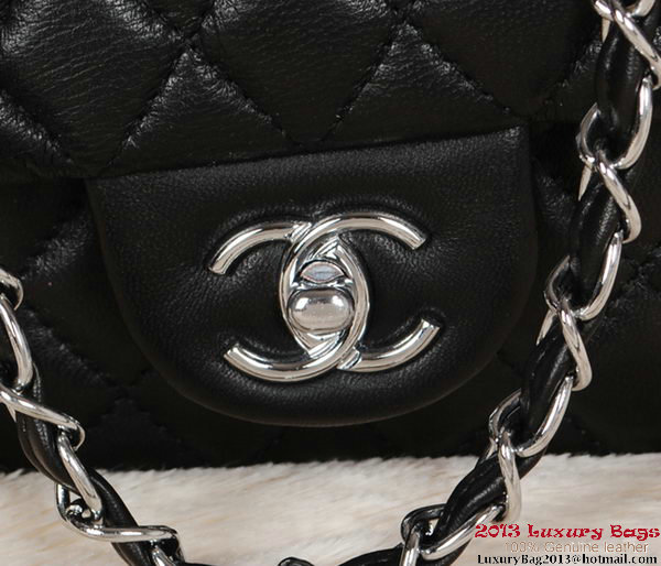 Chanel 2.55 Series Bag Black Sheepskin Leather 1112 Silver