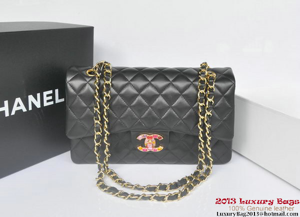 Chanel 2.55 Series Classic Flap Bag Black Original Sheepskin Leather A1112 Multicolour