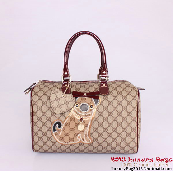 Gucci Joy Supreme Dog Canvas Boston Bag 189895 Wine