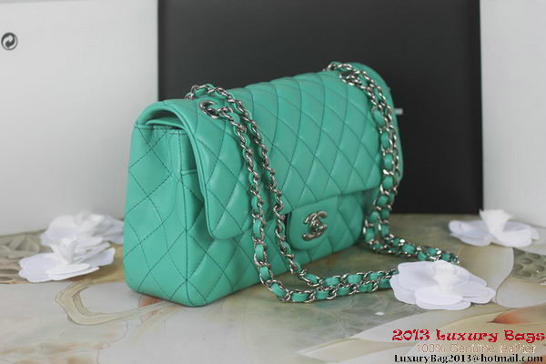 Chanel 2.55 Series A1112 Green Original Leather Classic Flap Bag Silver