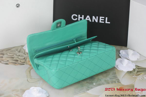 Chanel 2.55 Series A1112 Green Original Leather Classic Flap Bag Silver