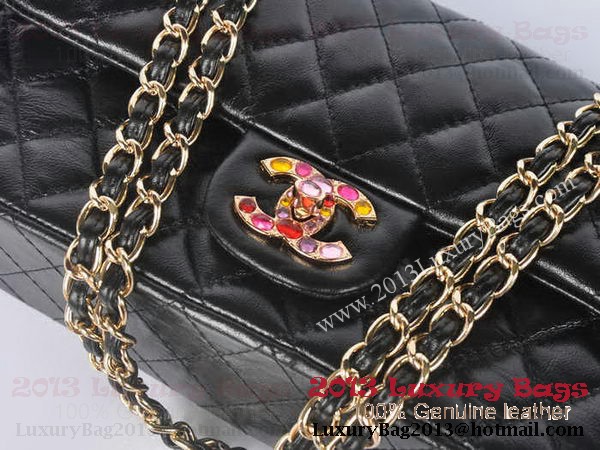 Chanel 2.55 Series Classic Flap Bag Black Sheepskin Leather 1112 Multicolour