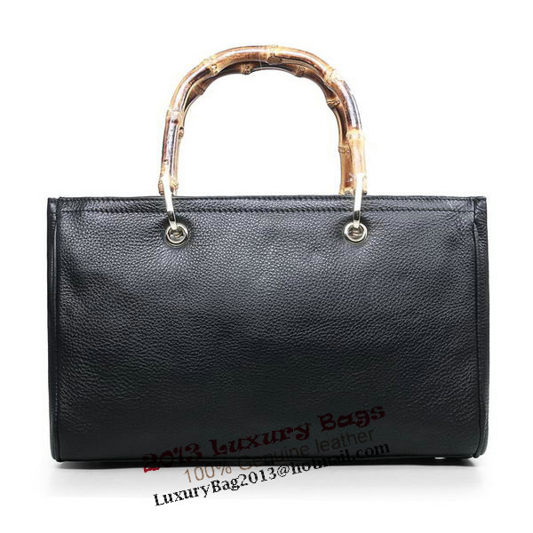 Gucci 323660 Black Bamboo Shopper Calf Leather Tote Bag