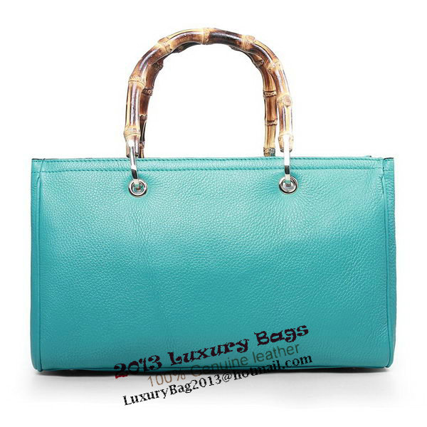 Gucci 323660 Light Blue Bamboo Shopper Calf Leather Tote Bag