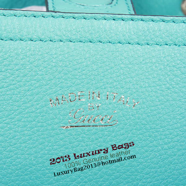 Gucci 323660 Light Blue Bamboo Shopper Calf Leather Tote Bag