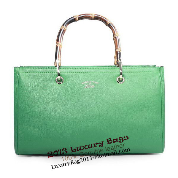 Gucci 323660 Light Green Bamboo Shopper Calf Leather Tote Bag