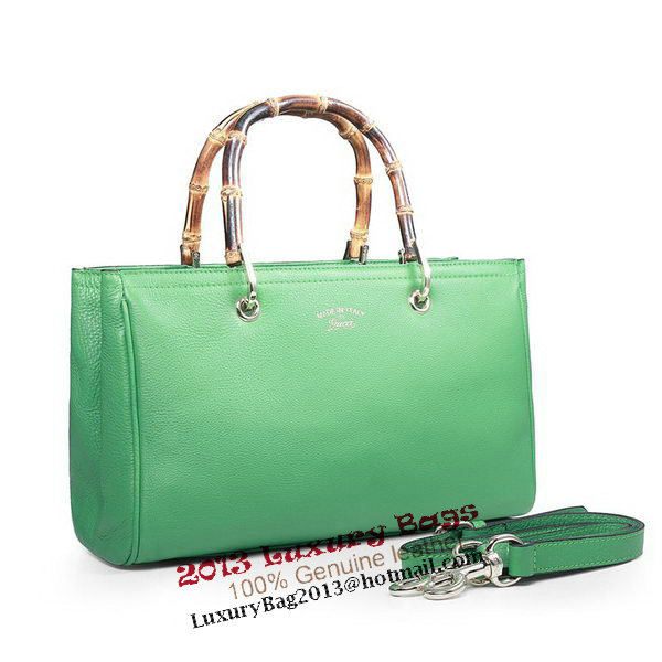 Gucci 323660 Light Green Bamboo Shopper Calf Leather Tote Bag