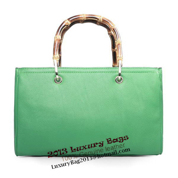 Gucci 323660 Light Green Bamboo Shopper Calf Leather Tote Bag