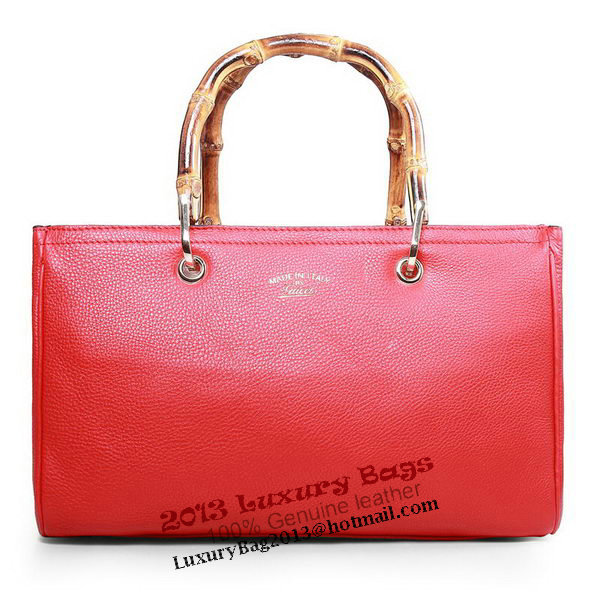 Gucci 323660 Red Bamboo Shopper Calf Leather Tote Bag