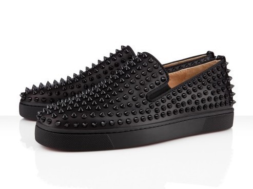 Christian Louboutin Roller-boat Mens Flat CL739 Black Sheepskin