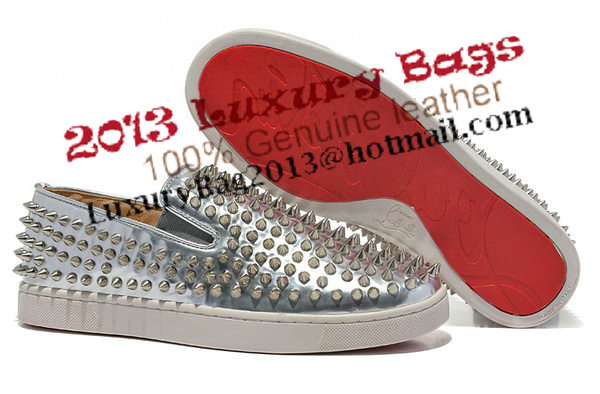 Christian Louboutin Roller-boat Mens Flat CL739 Silver Sheepskin