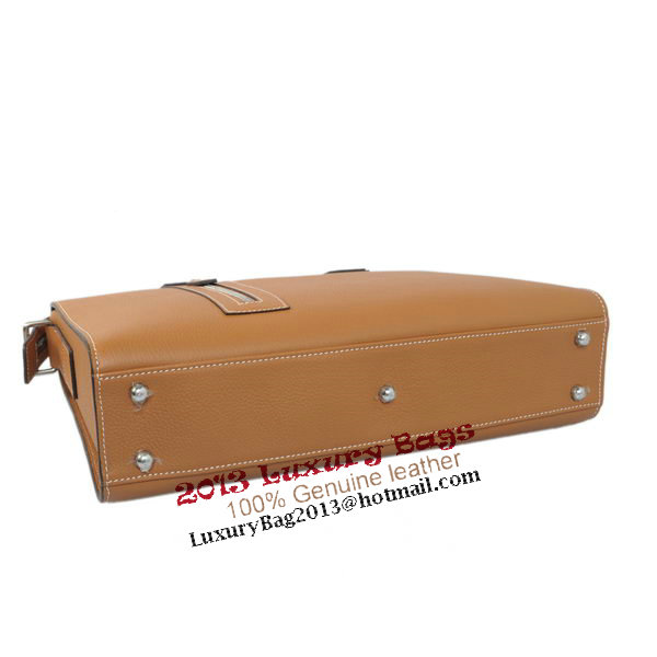 Hermes Mens Briefcase Calf Leather H1705 Camel
