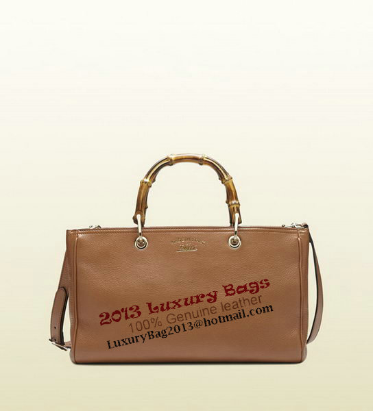 Gucci 323660 Brown Bamboo Shopper Calf Leather Tote Bag