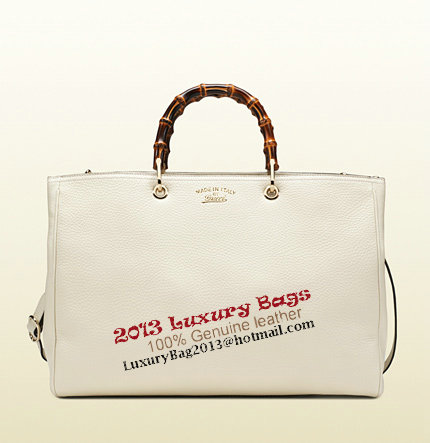 Gucci Bamboo Shopper Leather Tote Bag 323658 White