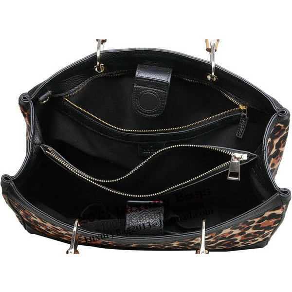 Gucci 323660 Leopard Bamboo Shopper Calf Leather Tote Bag