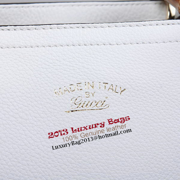 Gucci 323660 White Bamboo Shopper Calf Leather Tote Bag