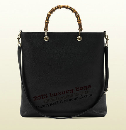 Gucci 323663 A7M0G 1000 Bamboo Shopper Black Leather Tote Bag