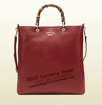 Gucci 323663 A7M0G 6227 Bamboo Shopper Dark Red Leather Tote Bag