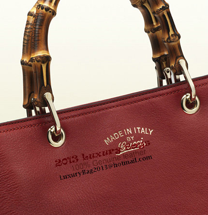 Gucci 323663 A7M0G 6227 Bamboo Shopper Dark Red Leather Tote Bag