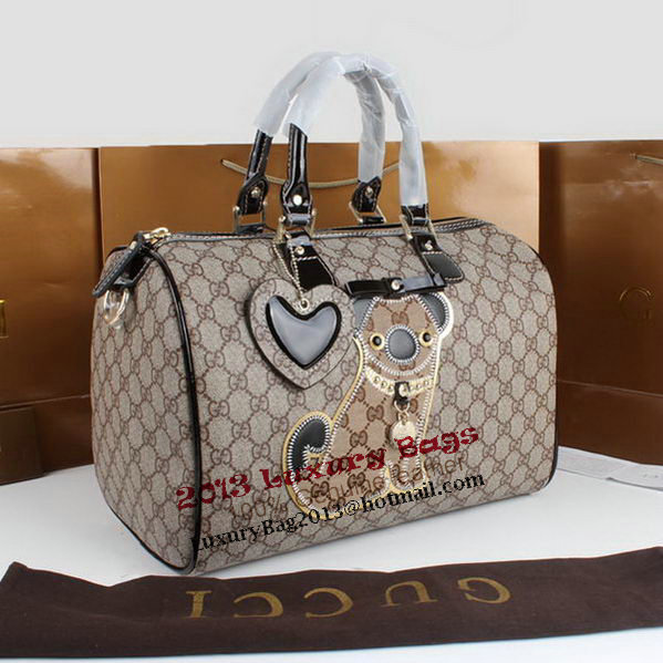 Gucci Joy Supreme Dog Canvas Boston Bag 189895 Brown