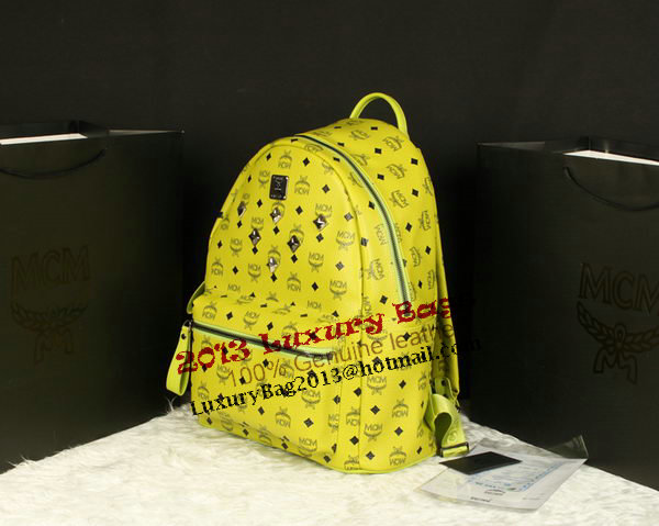 MCM Stark Backpack Jumbo in Calf Leather 8006 Lemon