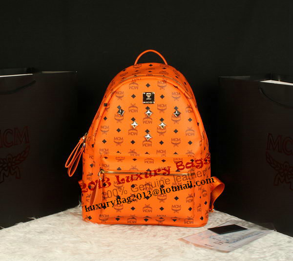 MCM Stark Backpack Jumbo in Calf Leather 8006 Orange