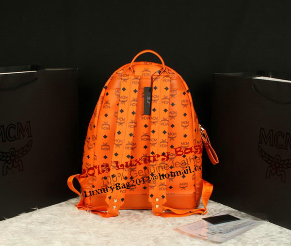 MCM Stark Backpack Jumbo in Calf Leather 8006 Orange