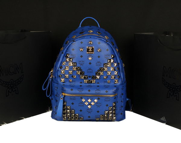 MCM Stark Backpack Jumbo in Calf Leather 8100 Blue