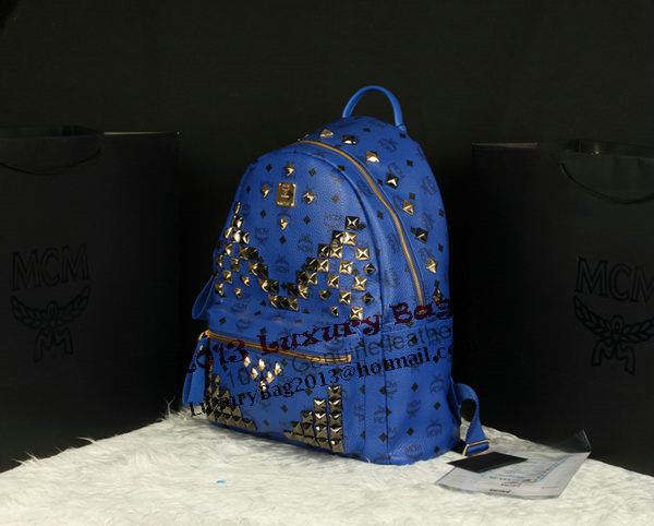 MCM Stark Backpack Jumbo in Calf Leather 8100 Blue