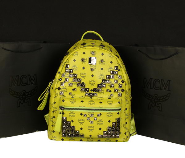 MCM Stark Backpack Jumbo in Calf Leather 8100 Lemon