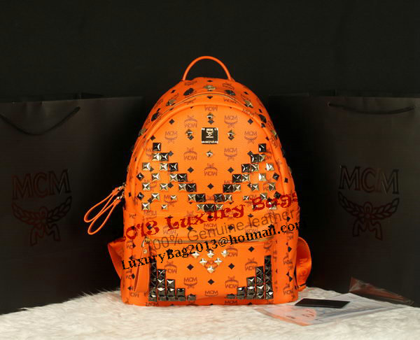 MCM Stark Backpack Jumbo in Calf Leather 8100 Orange